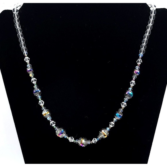 The Unbranded Brand Jewelry - Clear Crystal Beaded Necklace Aurora Borealis Toggle 20in